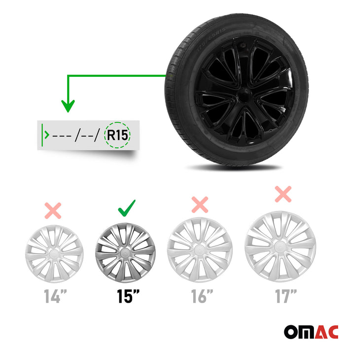 4x 15" Wheel Covers Hubcaps for Honda Black