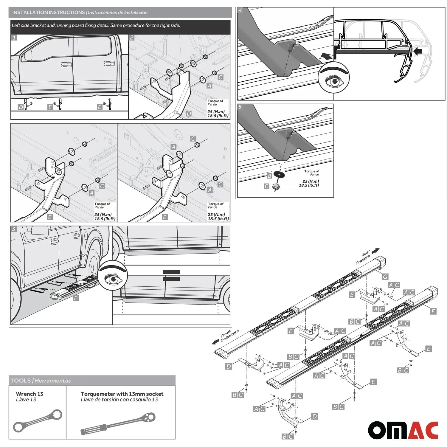 2015-2023 Ford F-150 Super Crew Running Boards Nerf Bars Side Step Non-Slip