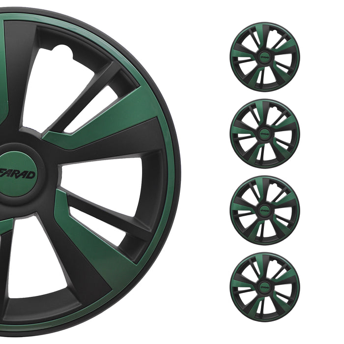 16" Hubcaps Wheel Rim Cover Matt Black with Green Insert 4pcs Set
