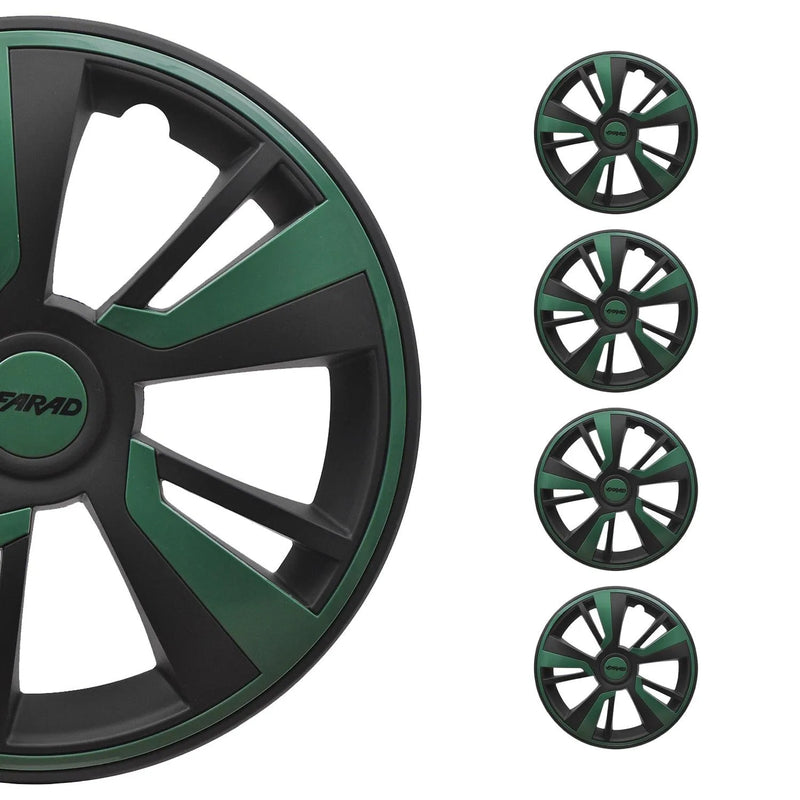 Twintone Hub Caps Wheel Cover 16" Black Matt & Green Insert Full Set 4 pcs.