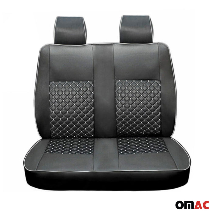 For Ford Transit 2015-23 2+1 Set Seat Cover Protection Leather Black with White
