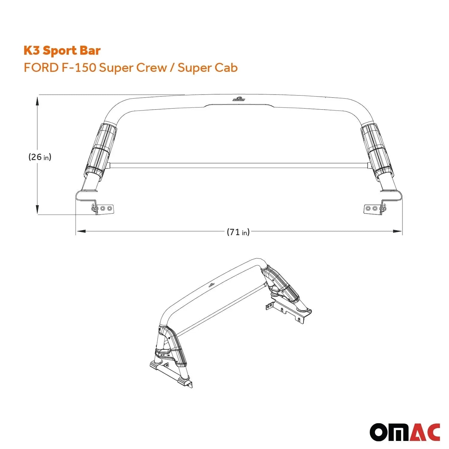2015-2023 Ford F-150 Sports bar Roll Bar Sport Rack Head Cargo Bed Black