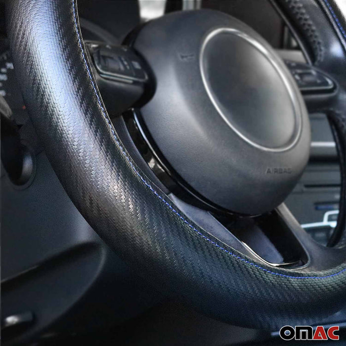 15" Steering Wheel Cover Blue Stripe Leather Anti-slip Breathable