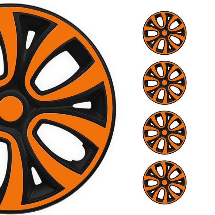 15" Set of 4x Wheel Covers Matt Black Orange Snap On Hub Caps fit R15 Steel Rim