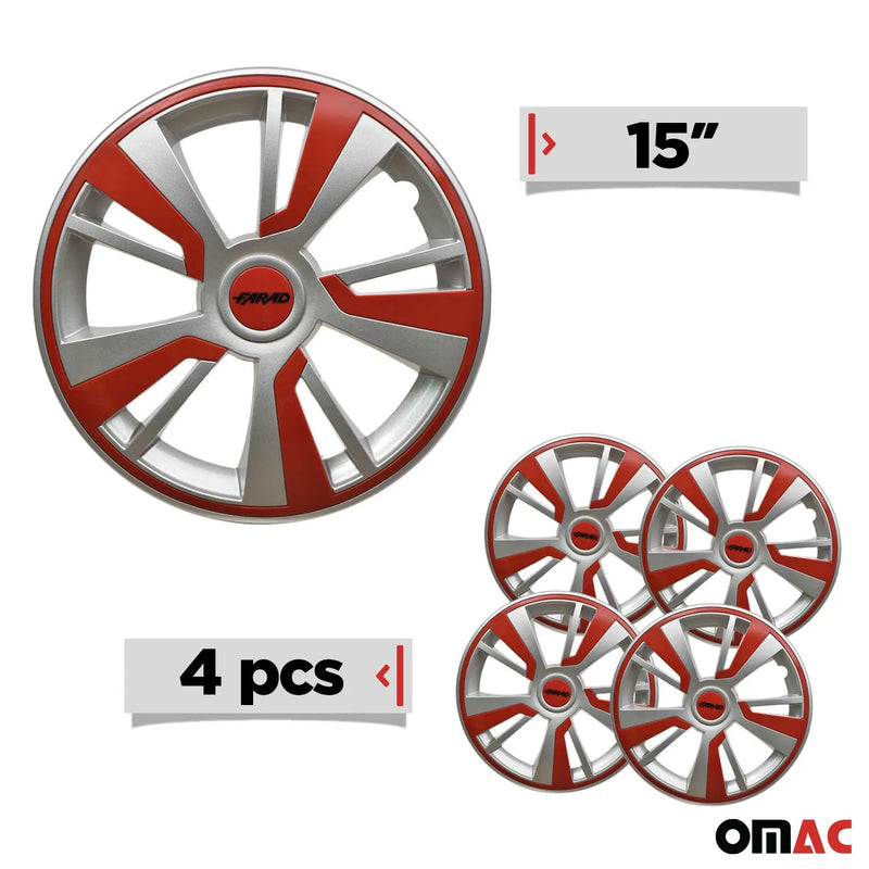 Twintone Hub Caps Wheel Cover 15" Grey & Red Insert Full Set 4 pcs.