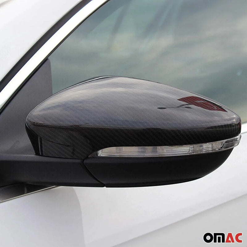 Side Mirror Cover Caps Fits VW Passat B7 2012-2014 Carbon Fiber Black 2 Pcs - OMAC USA