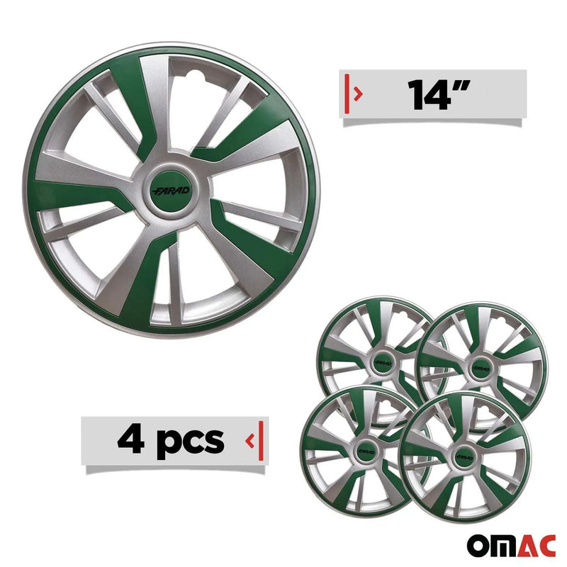 Twintone Hub Caps Wheel Cover 14" Grey & Green Insert Full Set 4 pcs.