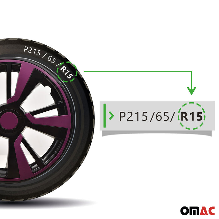 15" Wheel Covers Hubcaps fits Mercedes ABS Black Violet 4Pcs