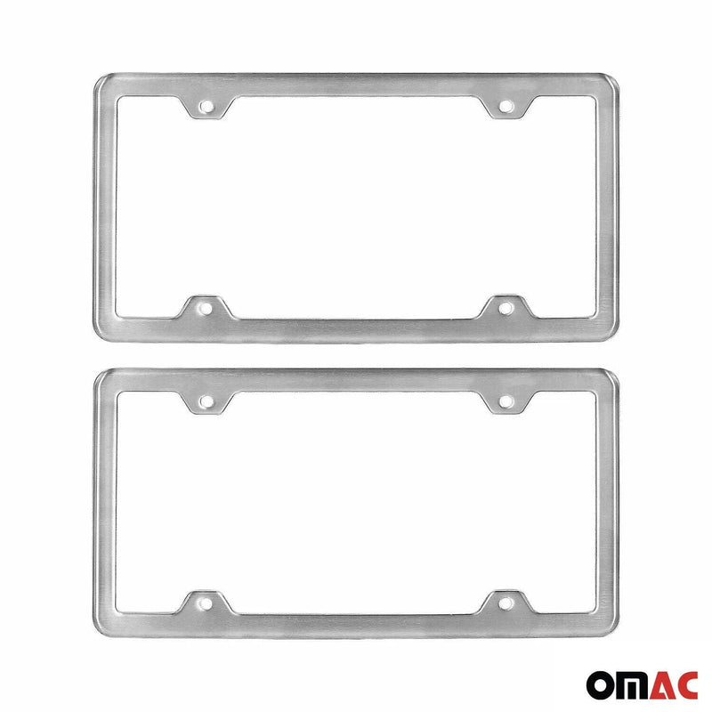 2 Pcs Brushed Chrome S. Steel License Plate Frame Tag Holder