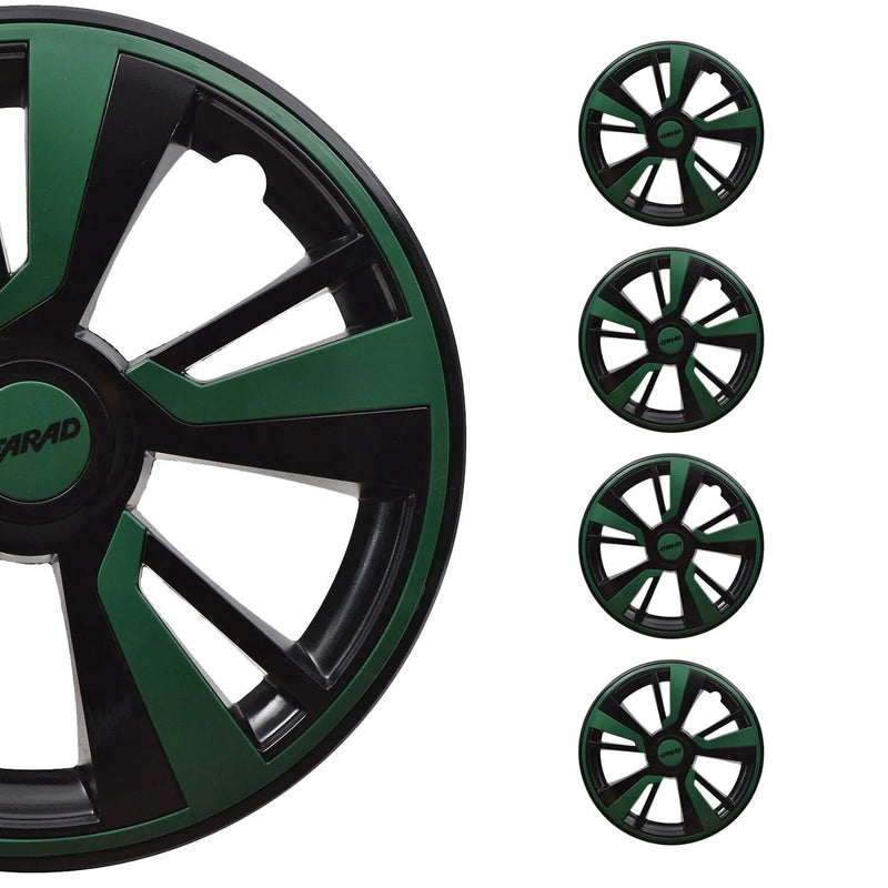 Twintone Hub Caps Wheel Cover 14" Black & Green Insert Full Set 4 pcs.