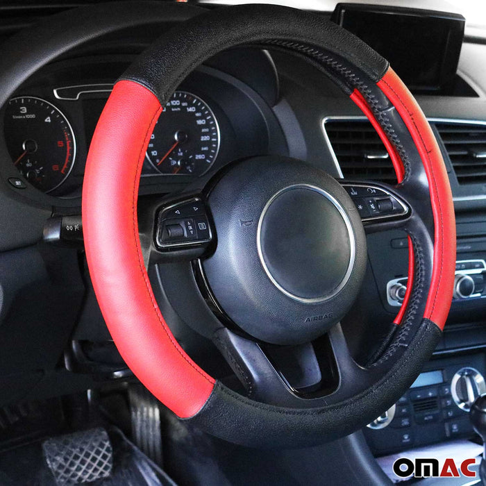 Car Accessories 15" Steering Wheel Cover Red Black Leather Anti-slip Breathable