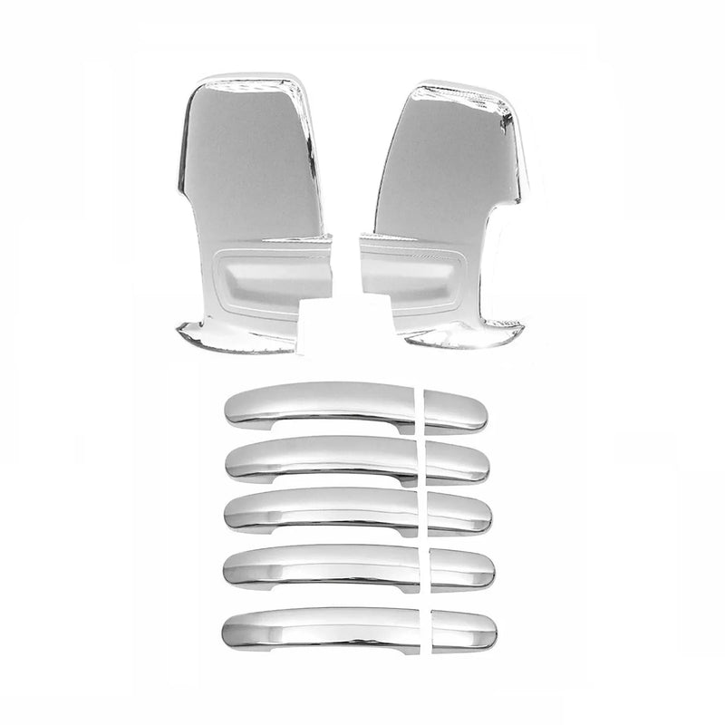 2015-2024 Ford Transit Mirror Cover Caps & Door Handle Chrome Set 12x