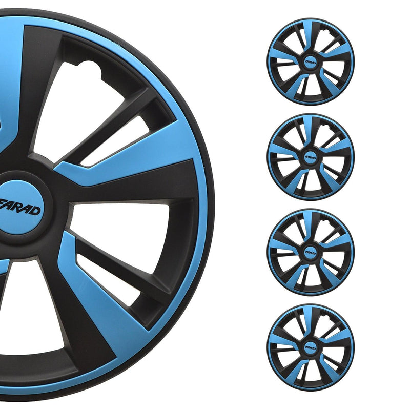 Twintone Hub Caps Wheel Cover 16" Black Matt & Blue Insert Full Set 4 pcs.