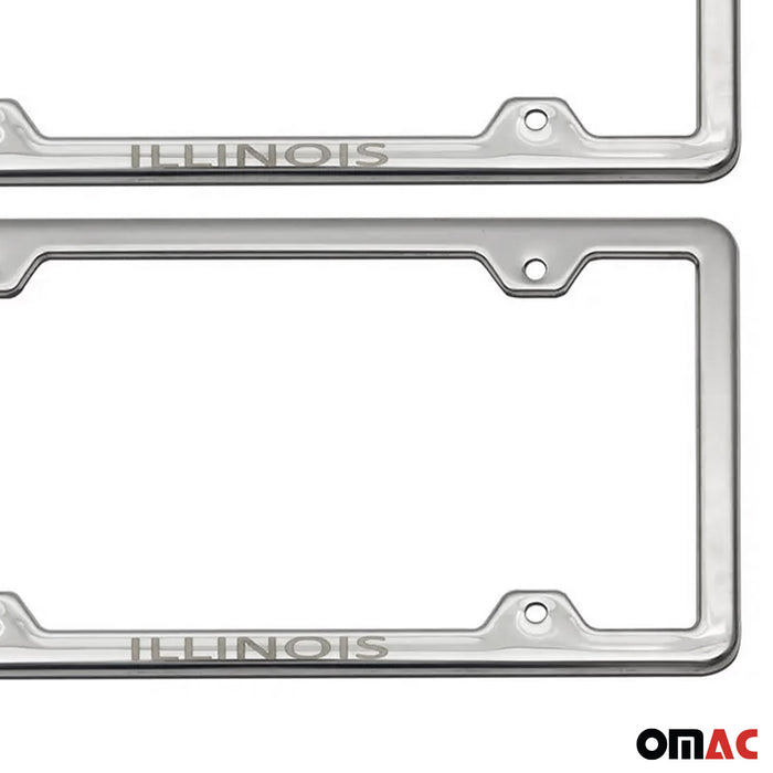 License Plate Frame tag Holder for Cadillac Escalade Steel Illinois Silver 2 Pcs