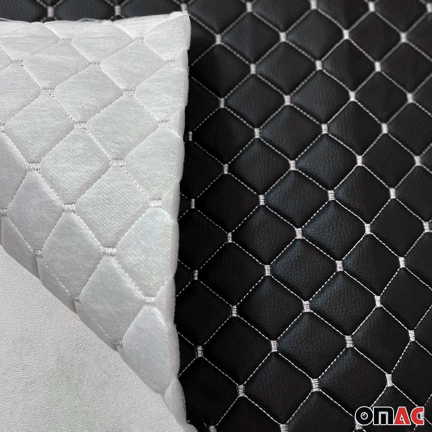 55"x39" Car Upholstery Fabric Embossed Black Faux Leather White Diamond Stitch