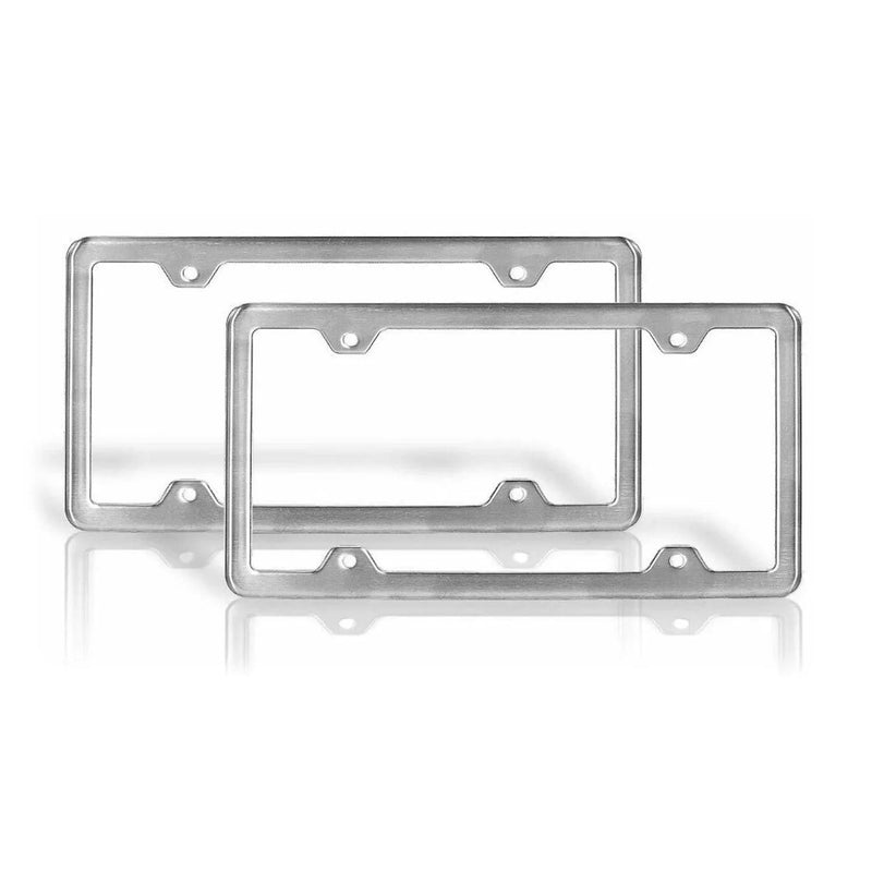 2 Pcs Brushed Chrome S. Steel License Plate Frame Tag Holder