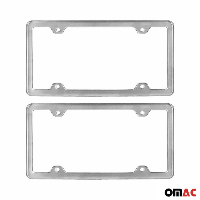 License Plate Frame tag Holder for Cadillac Steel Brushed Silver 2 Pcs