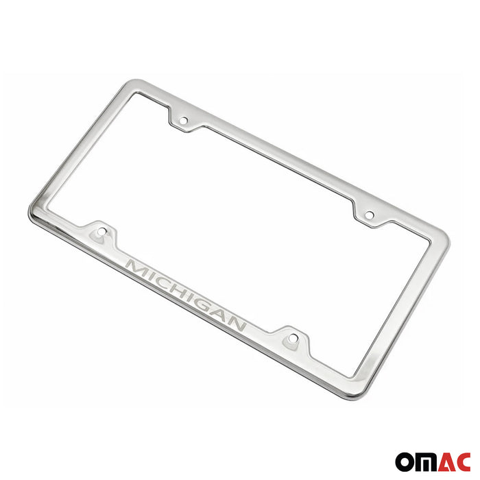 License Plate Frame tag Holder for Ford Fusion Steel Michigan Silver 2 Pcs