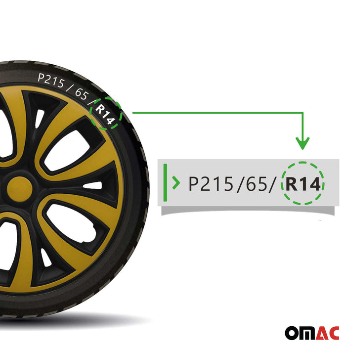 14" Wheel Covers Black & Yellow 4 Pcs Set Hub Caps fit R14 Tire Steel Rim
