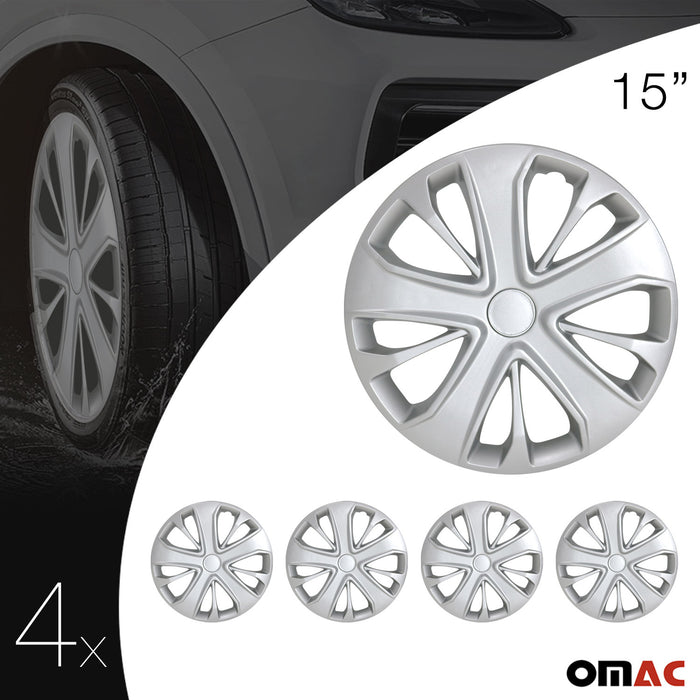 15" Wheel Rim Cover Guard Tire Hub Caps Durable Snap On ABS Accessories Silver