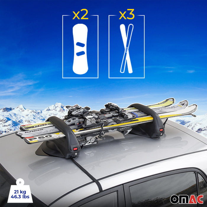 Universal Ski Rack Snowboard Carriers Roof Mount for 3 Pair Skis or 2 Snowboards