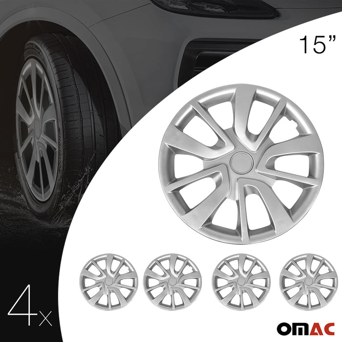 15" Set of 4 Pcs Wheel Covers Snap On Silver Hub Caps fit R15 Tire Steel Rim