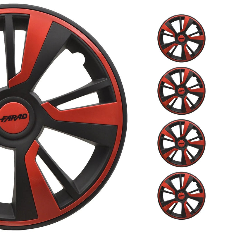 Twintone Hub Caps Wheel Cover 15" Black Matt & Red Insert Full Set 4 pcs.