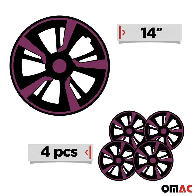 Twintone Hub Caps Wheel Cover 14" Black & Violet Insert Full Set 4 pcs.