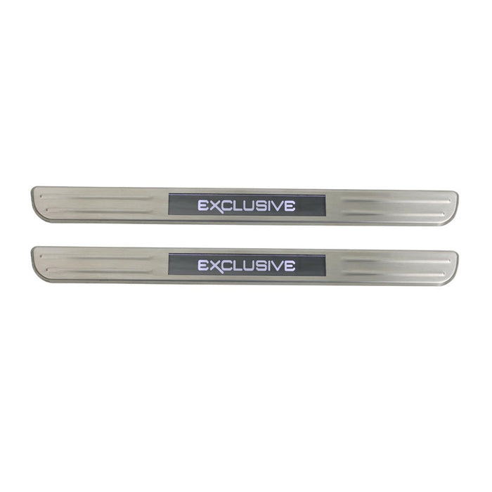 Brushed Chrome LED EXCLUSIVE Door Sill Cover Scuff Plate S.Steel 2 Pcs