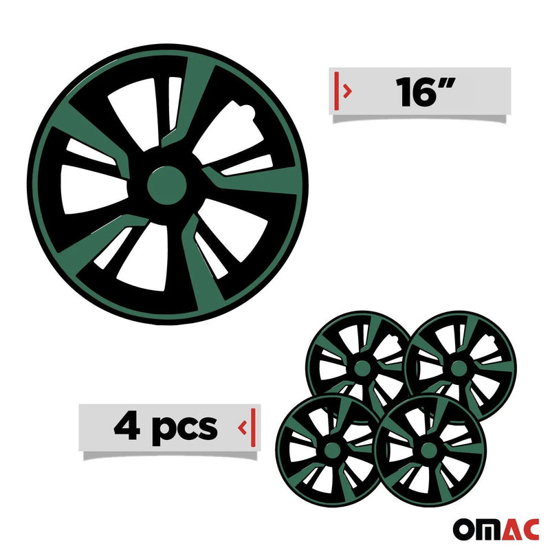 Twintone Hub Caps Wheel Cover 16" Black Matt & Green Insert Full Set 4 pcs.