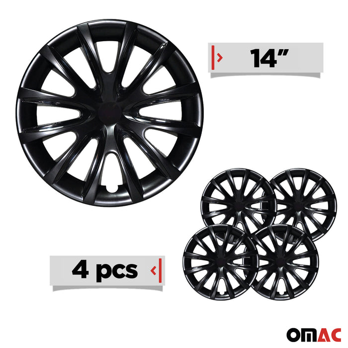 14" Inch Hubcaps Wheel Rim Cover Glossy Black & Black Insert 4pcs Set