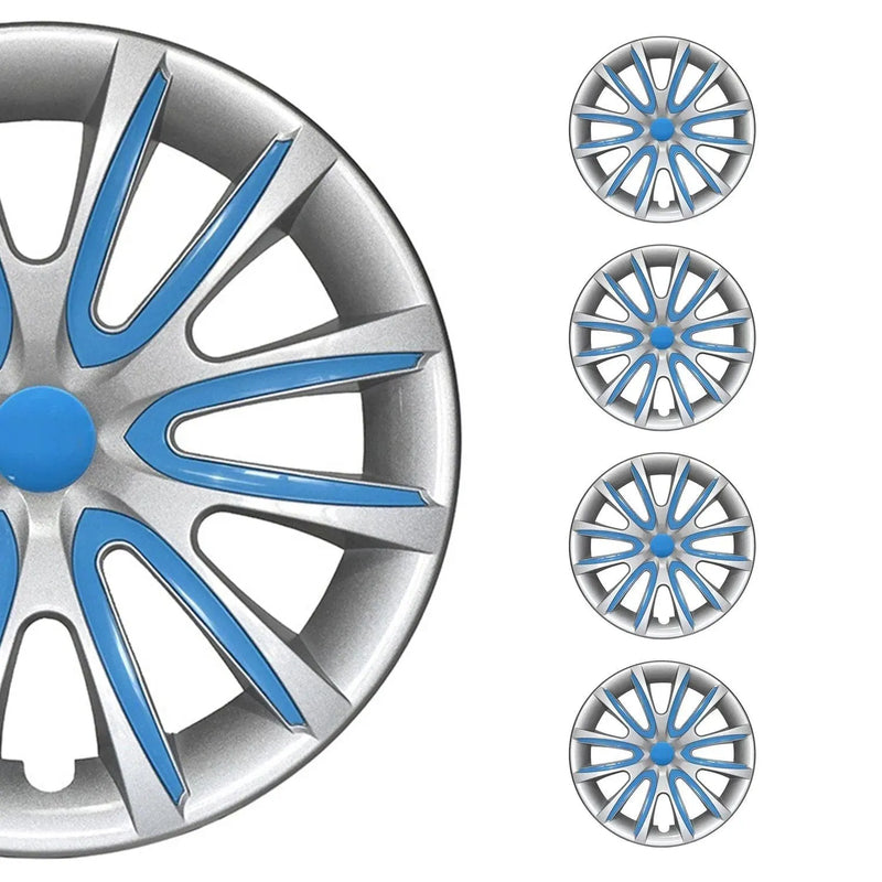 15" Inch Hubcaps Wheel Rim Cover Gray with Blue Insert 4pcs Set - OMAC USA