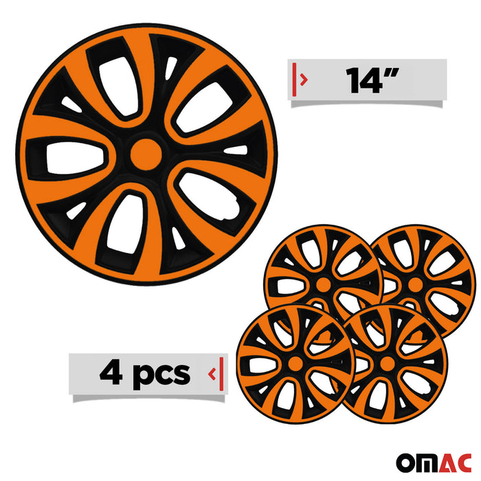 14" Wheel Covers Black & Orange Set of 4 Pcs Hub Caps fits R14 Tire Steel Rim