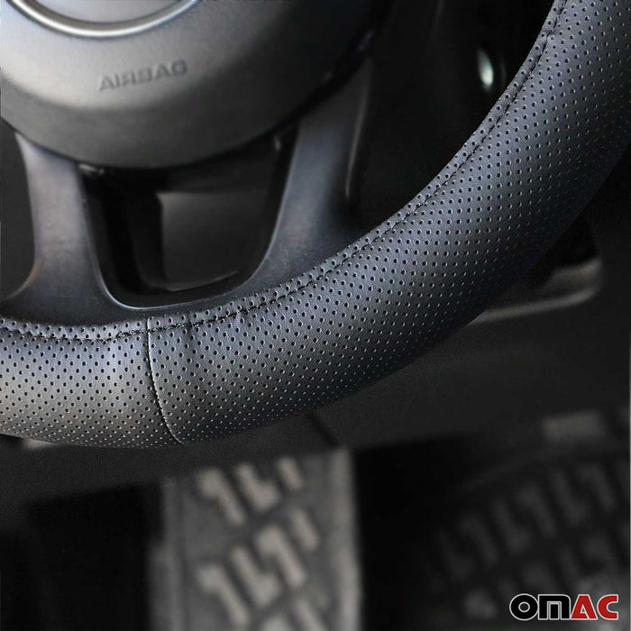 15" Steering Wheel Cover Black Dotted Leather Anti-slip Breathable