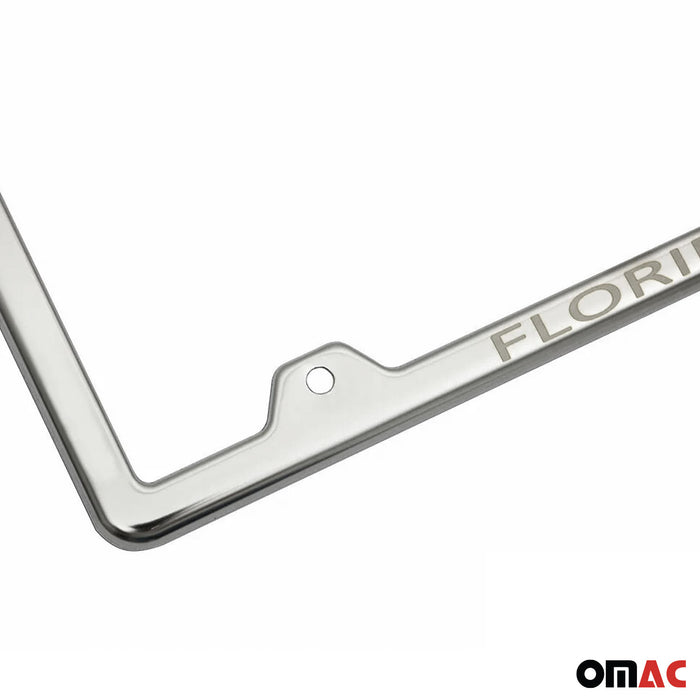 License Plate Frame tag Holder for Audi Q5 Steel Florida Silver 2 Pcs