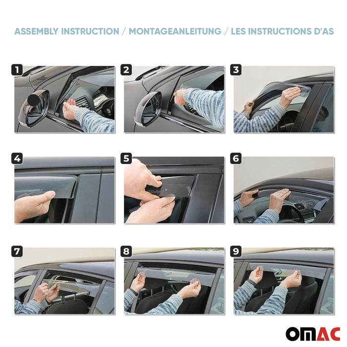 Window Visor Vent Rain Guard Deflector for Opel Mokka 2012-2020 Acrylic Smoke 4x