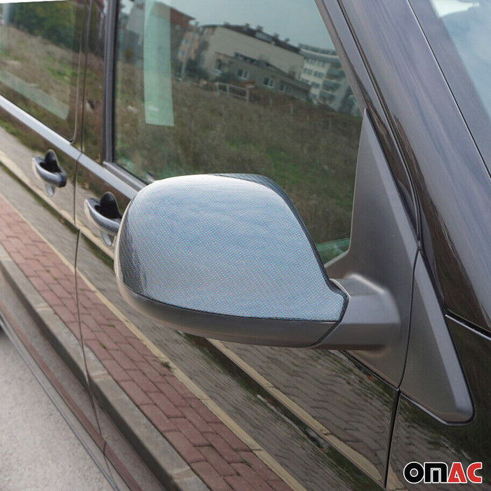 Side Mirror Cover Caps Fits VW T5 Transporter 2010-2015 Carbon Fiber Blue 2 Pcs