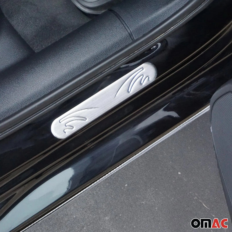 Audi Door Sill Scuff Plate Scratch Protector Steel Silver Wave 4 Pcs