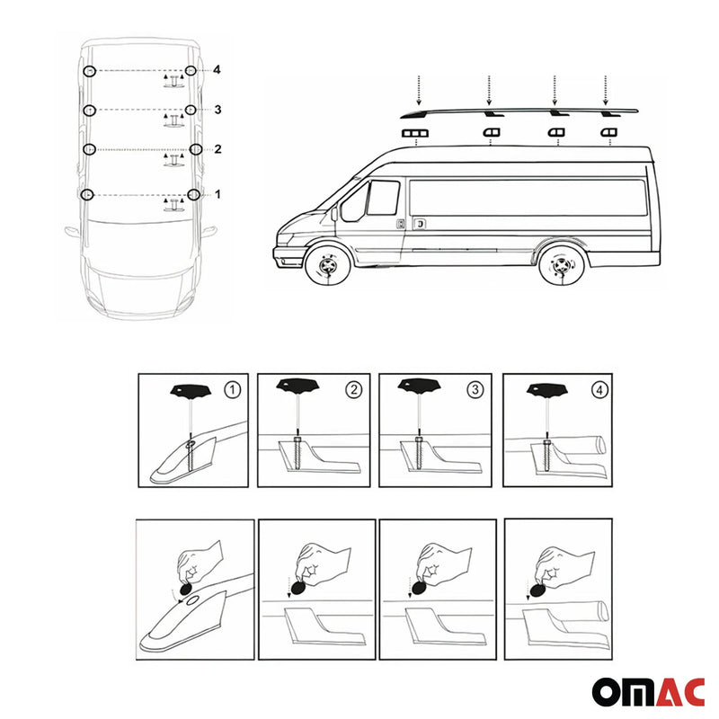 2015-2024 Ford Transit & E-Transit L2 Regular Roof Rack Rails Side Rails Silver