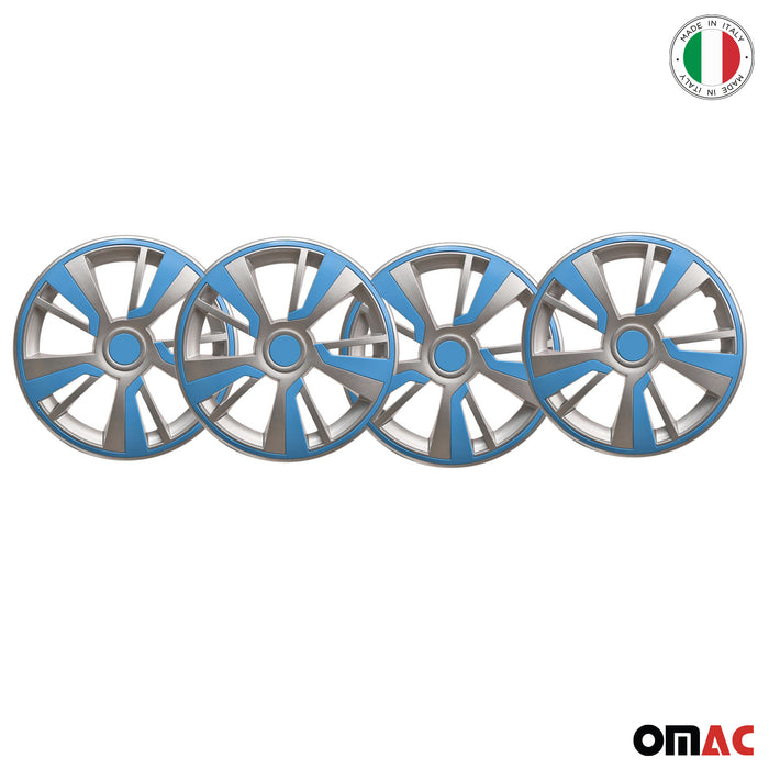 15" Hubcaps Wheel Rim Cover Grey with Blue Insert 4pcs Set