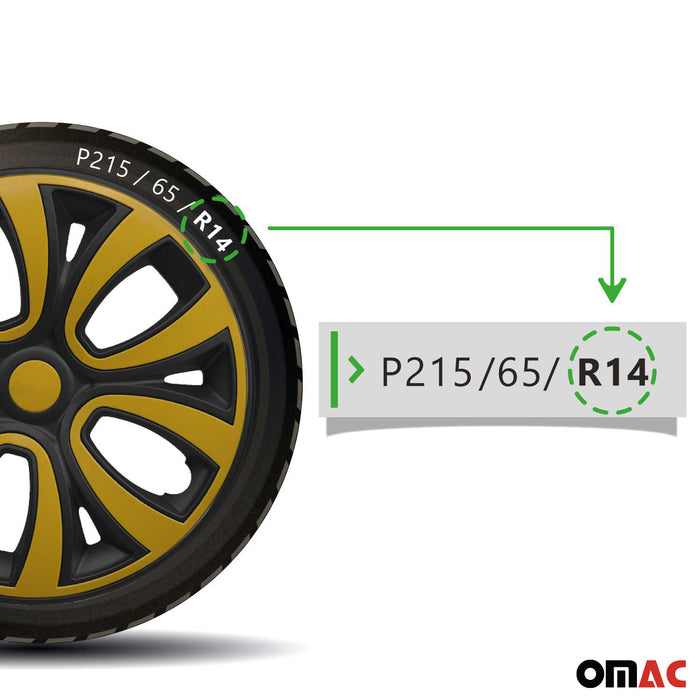 14" Wheel Covers Hubcaps R14 for Honda Black Matt Yellow Matte