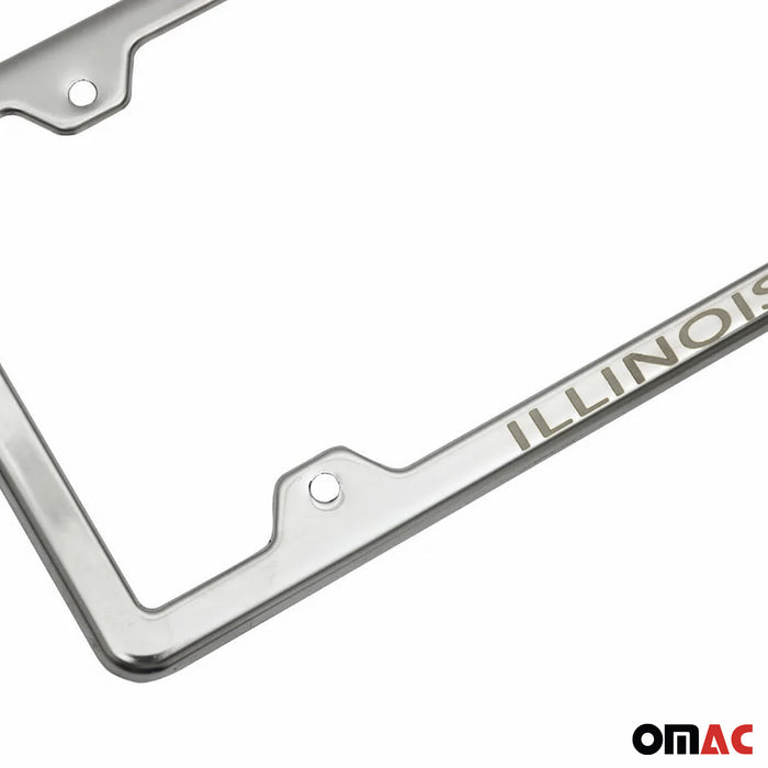 License Plate Frame tag Holder for Toyota Camry Steel Illinois Silver 2 Pcs