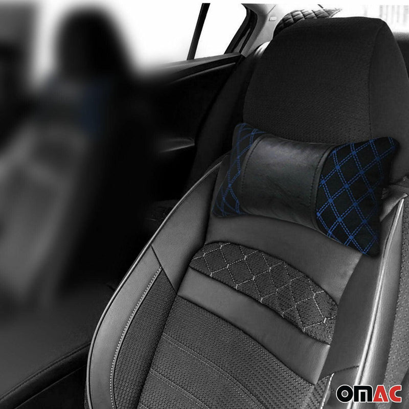 2x Car Seat Neck Pillow Head Shoulder Rest Pad Fabric Black and Blue