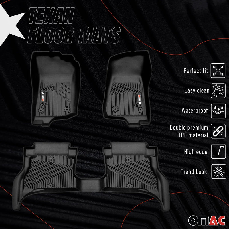 2021-2024 Jeep Wrangler 4xe Premium Floor Mats Liners First and Second Row Set Black