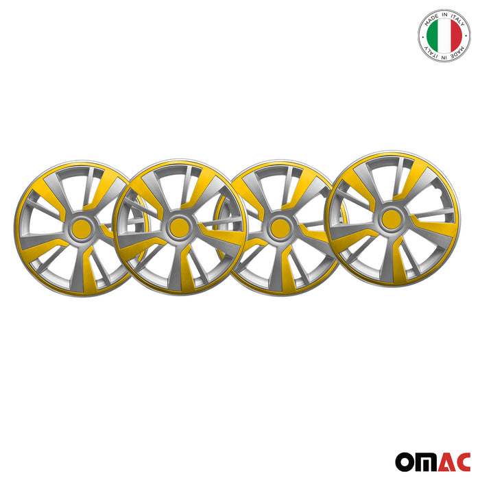 15" Hubcaps Wheel Rim Cover Grey with Yellow Insert 4pcs Set