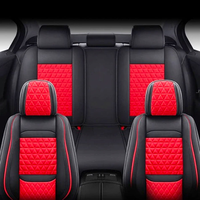 Seat Cover Solutions Leather Car Seat Cover Full Set 5Seats Front Rear Black Red