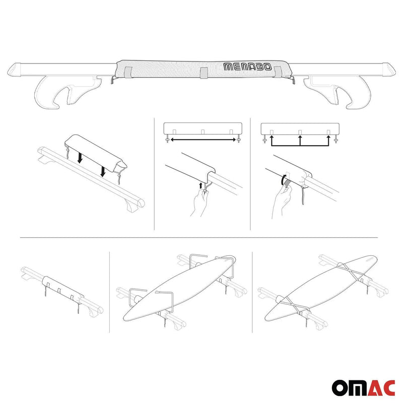 Car Roof Rack Pads Surfboard Kayak Canoe Crossbars Protection 2 Pcs Set