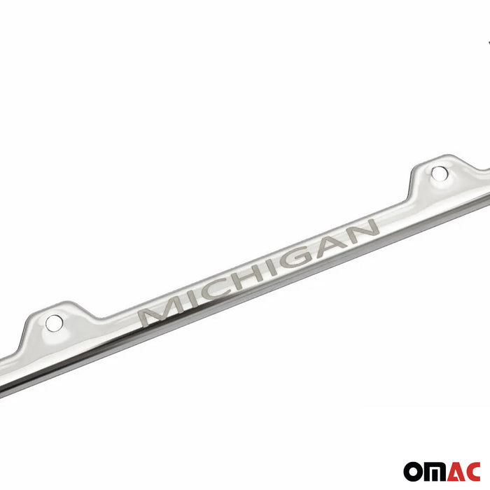 License Plate Frame tag Holder for Hyundai Elantra Steel Michigan Silver 2 Pcs