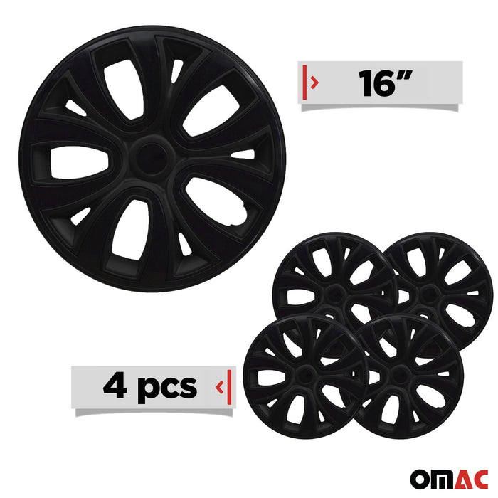 16" Hubcaps Wheel Rim Cover Glossy Black with Black Insert 4pcs Set