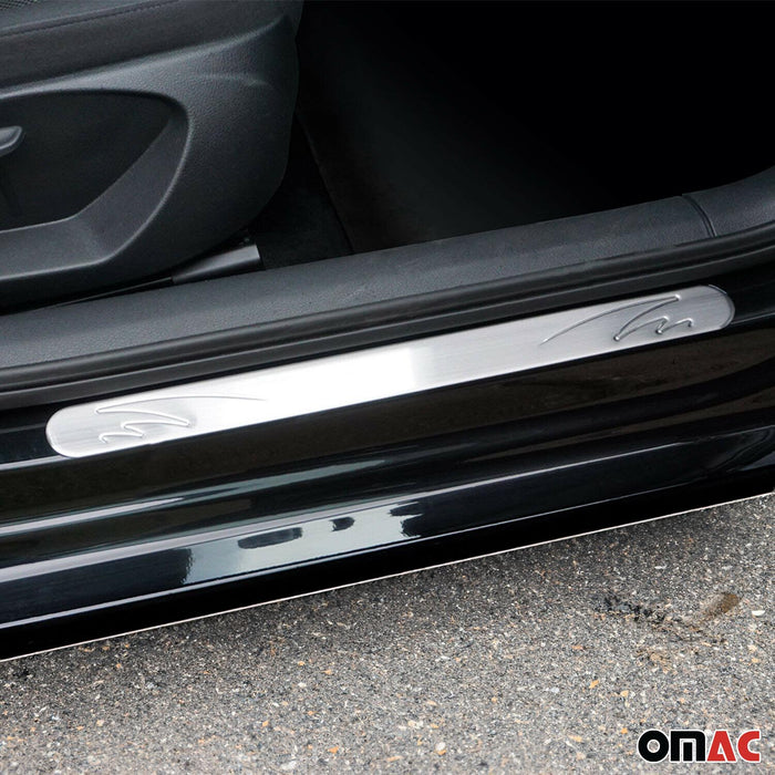 Door Sill Scuff Plate Scratch Protector for GMC Steel Silver Wave 4 Pcs